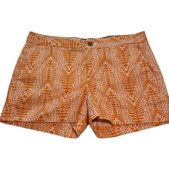 J. Crew Orange & White Patterned Womens Shorts Size 6 Cotton Blend Mid-Rise - Picture 1 of 8